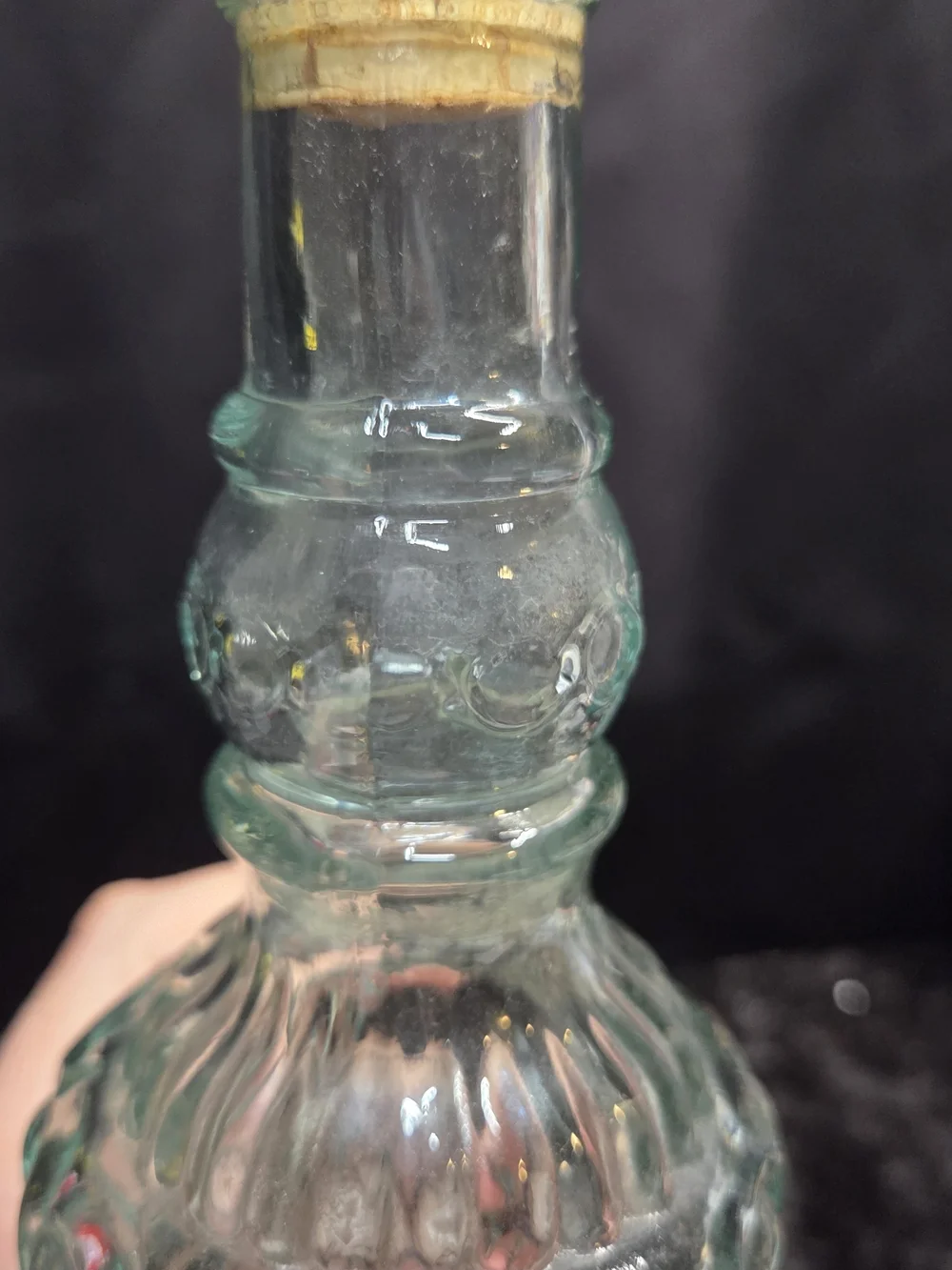Ornate Green Glass Decorative Bottle Decanter 13 3/4